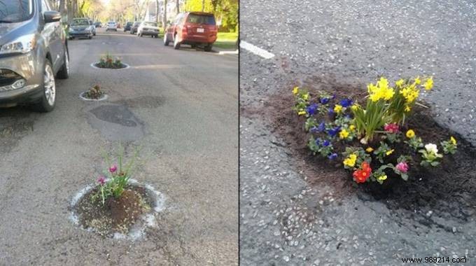 Cities Don t Fix Potholes. The inhabitants decide to plant flowers there. 