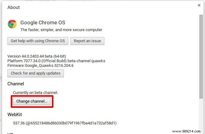 Change Chrome OS software channels to test new features 