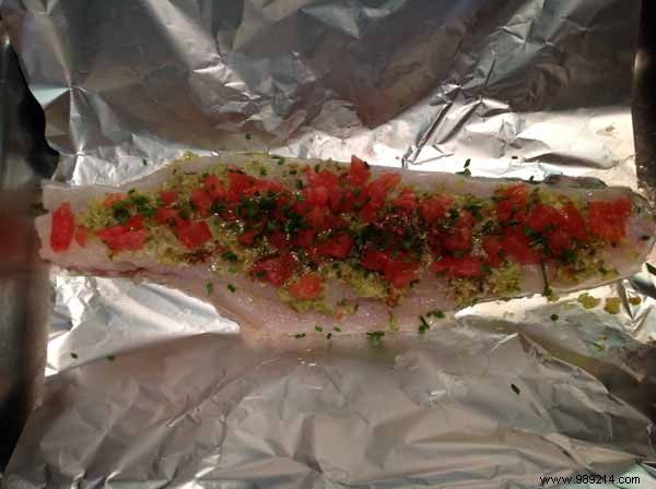 Wild bass stuffed with spring onions and ginger, virgin oil 
