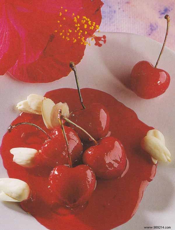 Cherries in fine hibiscus jelly and fresh almonds 