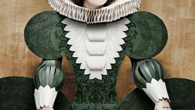It pays homage to fashion through the centuries with cardboard 