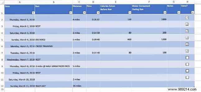 How to create a marathon training plan with Excel