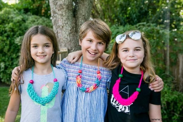 No knitting needles are required to make this hand knit necklace